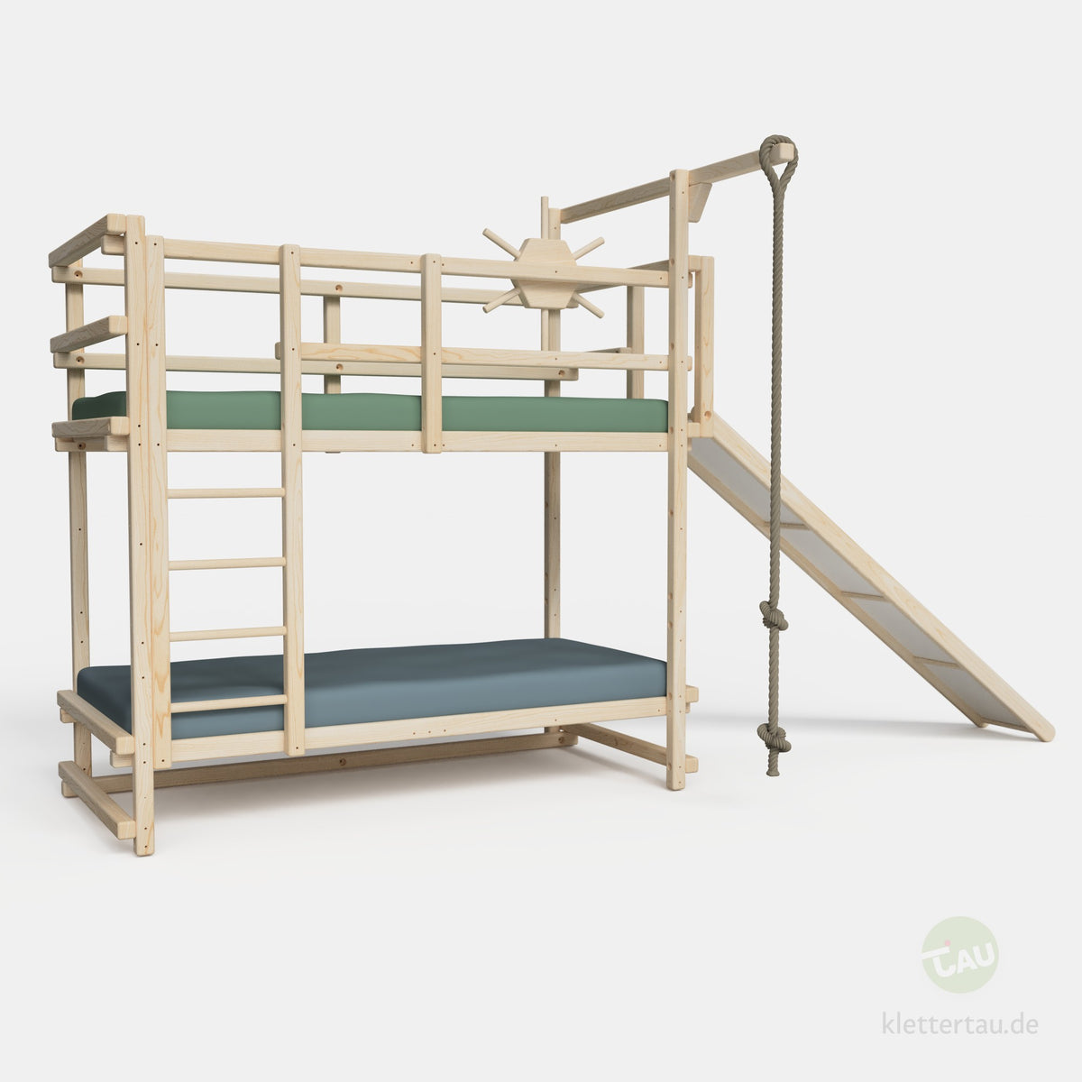 Abenteuer-Etagenbett mit Rutsche an der Schmalseite von TAU Abenteuerbetten #Schubladen_ohne Schubladen