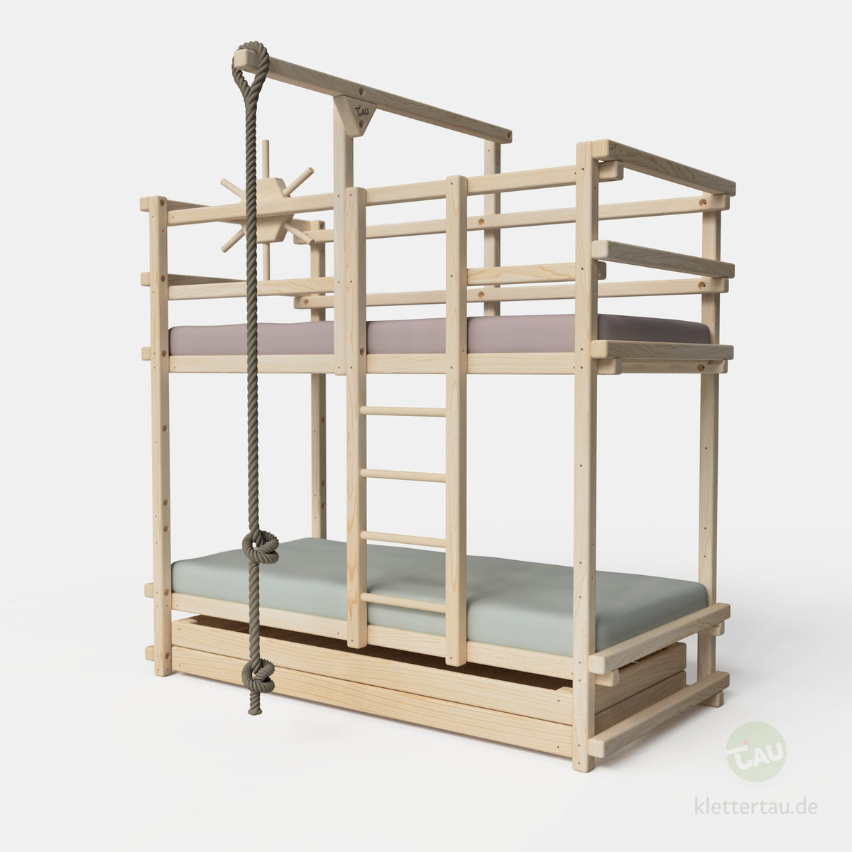 Abenteuer-Etagenbett mit Riesenschublade und Leiter frontal innen von Tau Abenteuerbetten #Schubladen_Riesenschublade