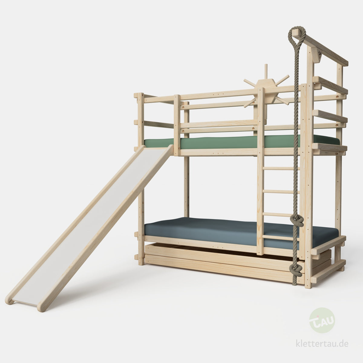 Abenteuer-Etagenbett mit Rutsche von TAU Abenteuerbetten #Schubladen_Riesenschublade