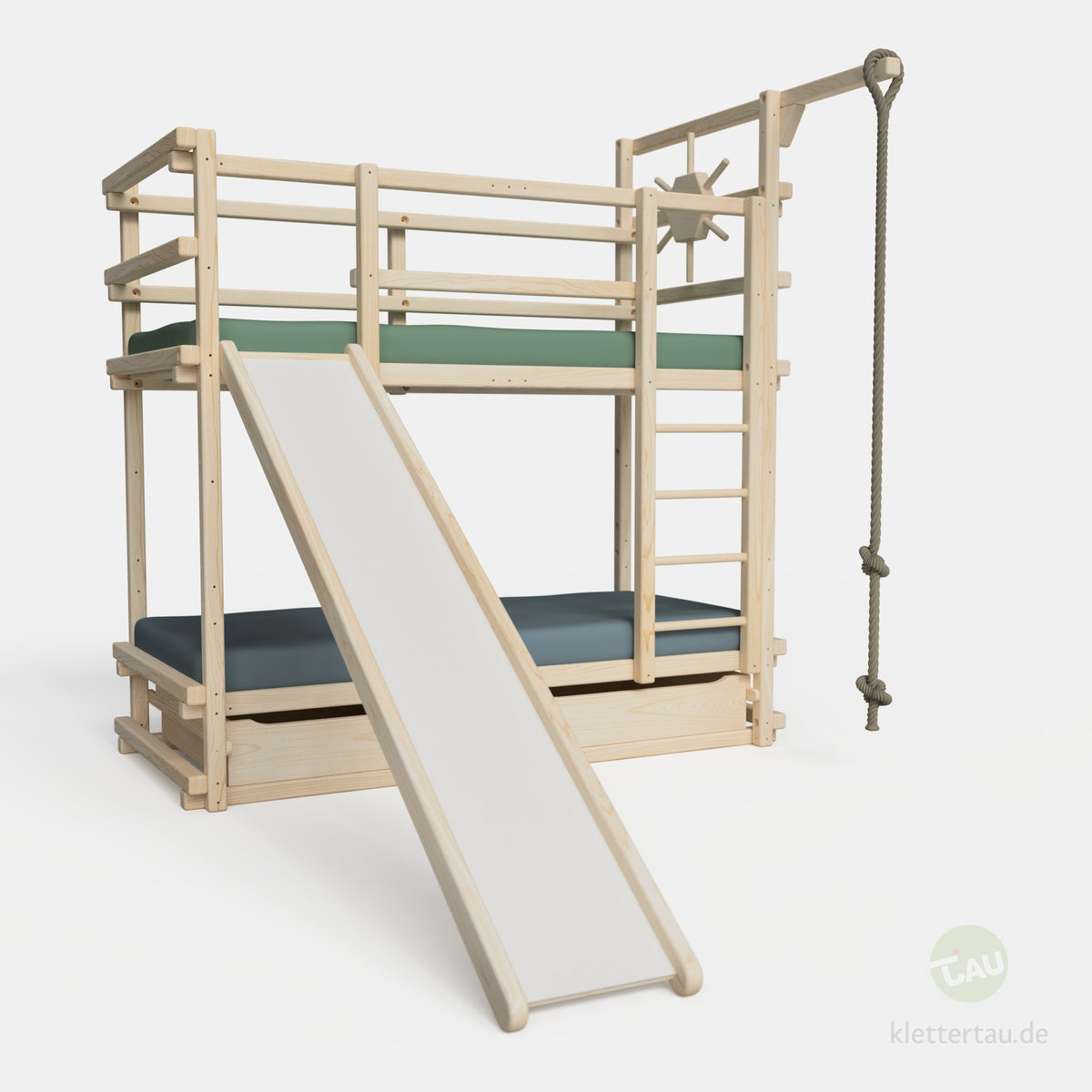 Abenteuer-Etagenbett mit Rutsche von TAU Abenteuerbetten #Schubladen_zwei Schubladen