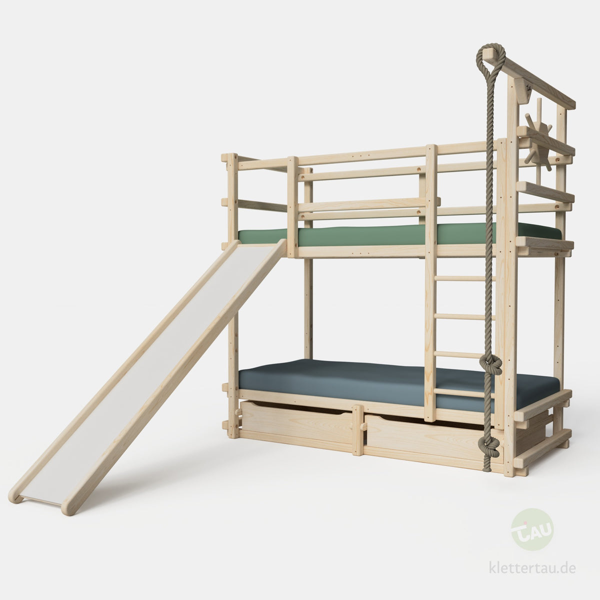 Abenteuer-Etagenbett mit Rutsche von TAU Abenteuerbetten #Schubladen_zwei Schubladen