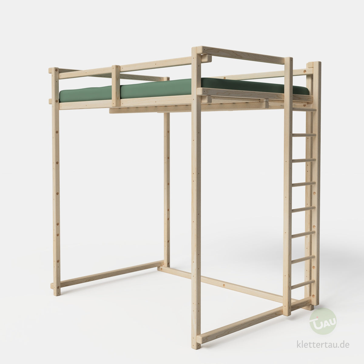 Jugendhochbett 140 × 200 cm extra hoch mit Sprossenleiter an der Schmalseite von TAU Abenteuerbetten