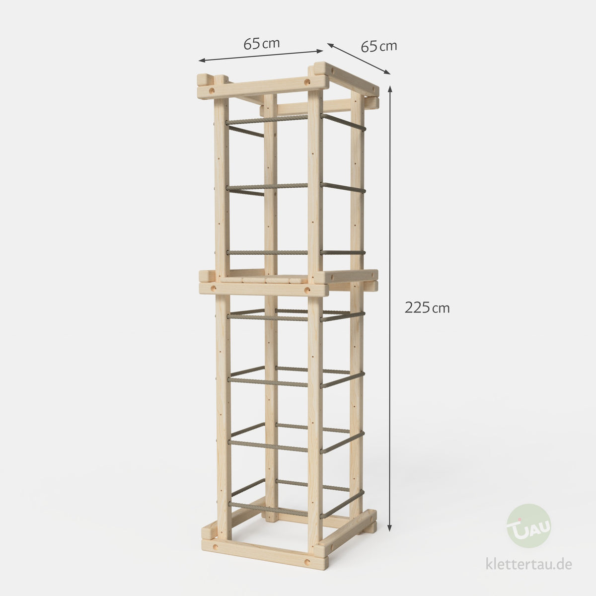 KletterTAU-Turm – Maßzeichnung des zweistöckigen Turms mit Kletterseilen als Sprossen | TAU