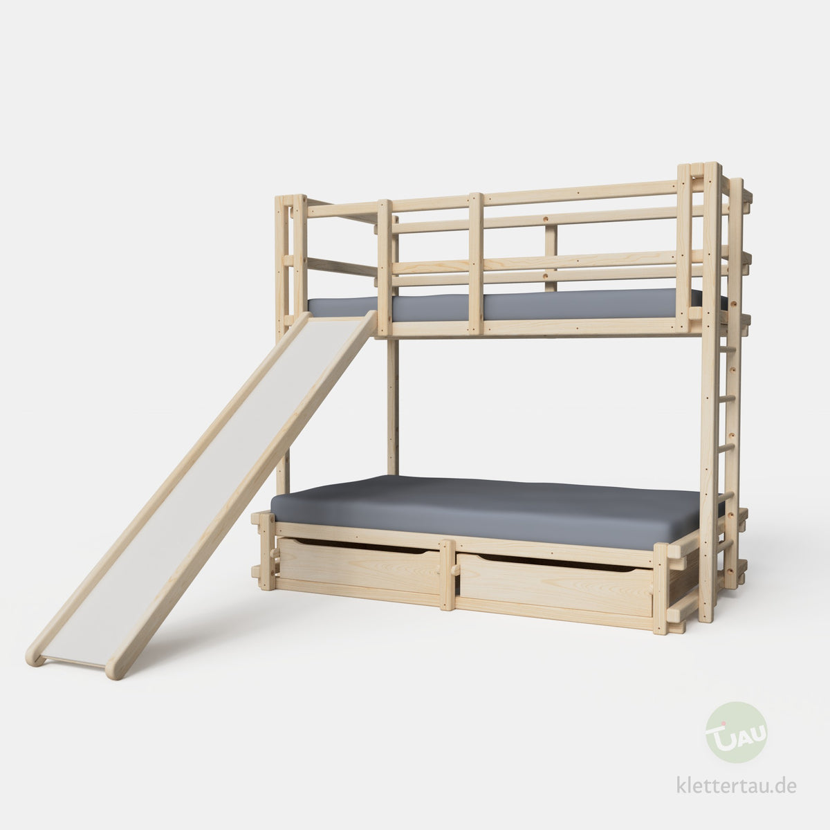 Etagenbett 90 über 120 mit Rutsche und zwei Schubladen von TAU Abenteuerbetten #Breite der unteren Liegenebene_120 cm